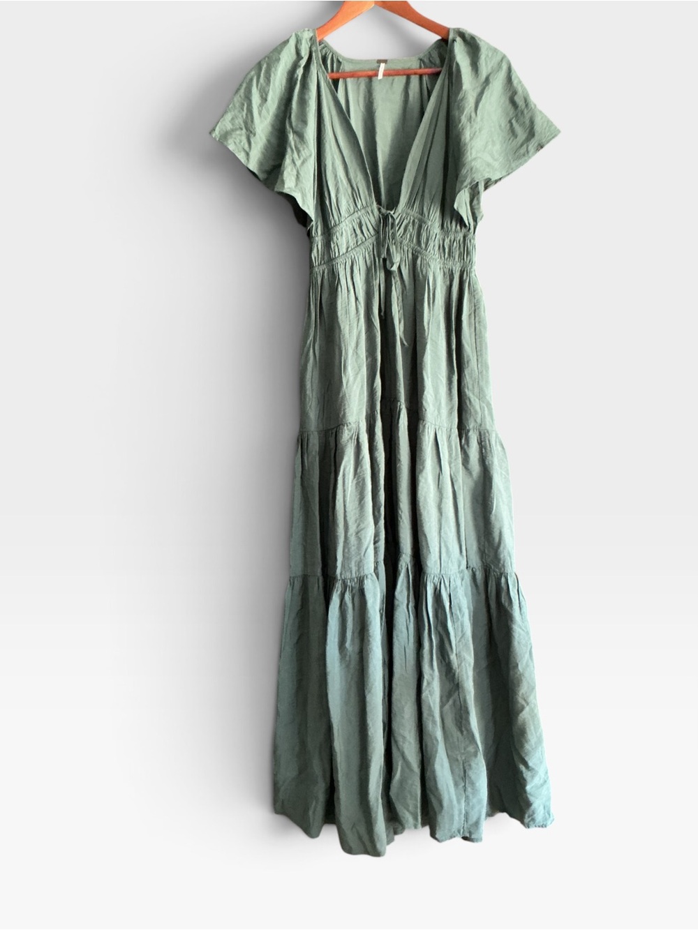 Young Fabulous & Broke Sage Green Tiered Maxi Dress with Drawstring Waist